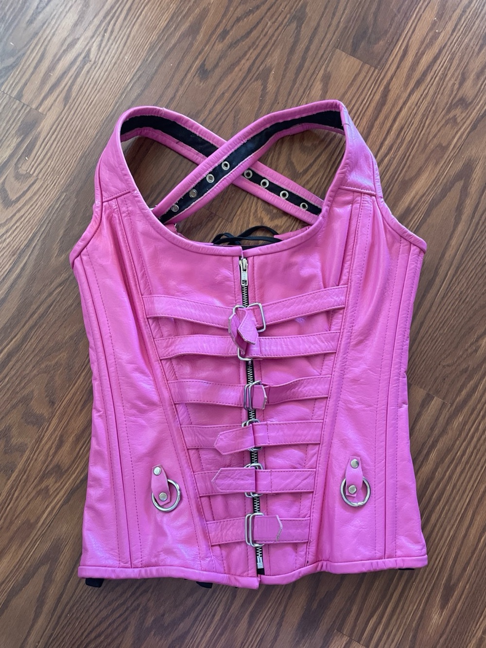 Heavy Duty Pink Leather Corset